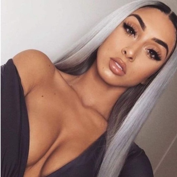 24” GREY OMBREStraight Lace Front Wig NEW